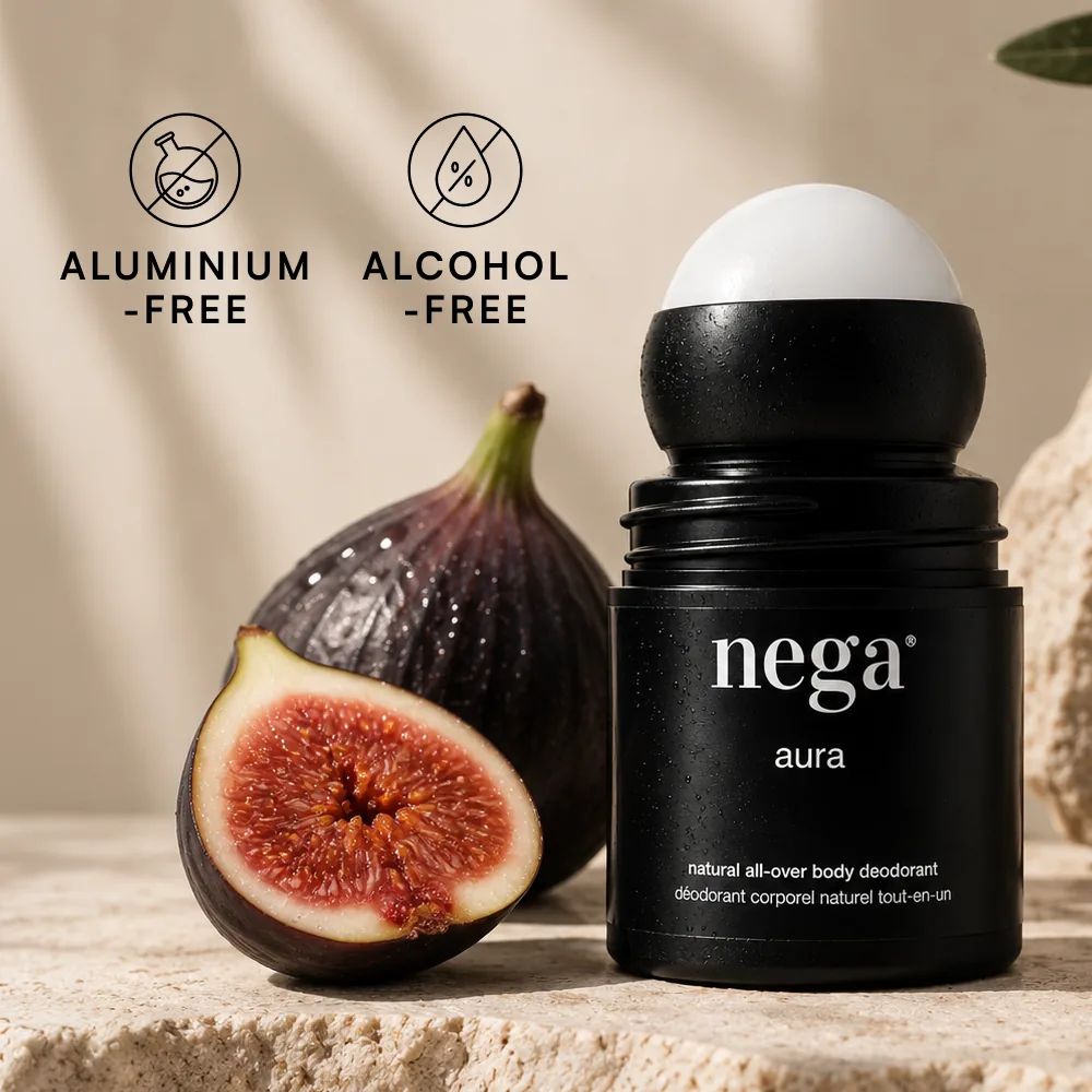 AURA lângă smochine proaspete – fără aluminiu și fără alcool